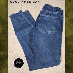 Good American Women's High Rise Straight Leg Raw Hem Jeans Size 8/29